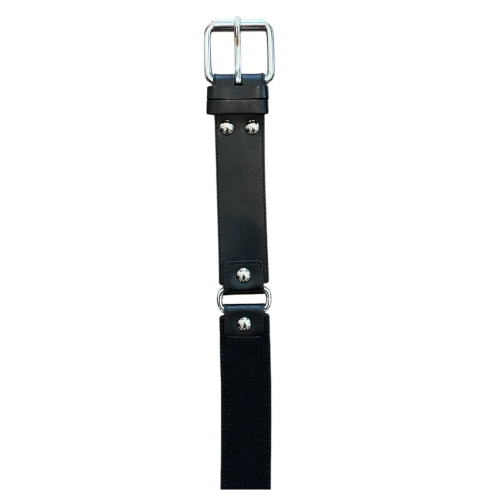 Armani Exchange Chunky Leather Elastic 1.5 in Women's Belt‎ Black Silver 40 in.